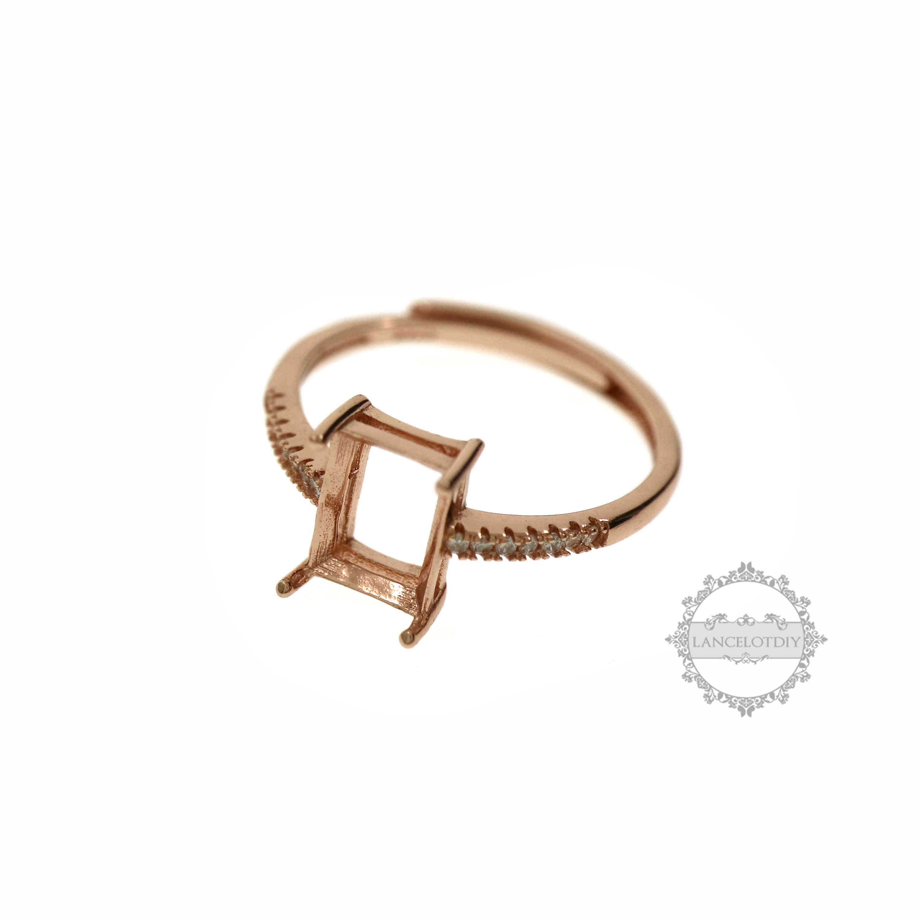 Keepsake Breast Milk Rectangle Prong Ring Settings Resin Solid 14K Gold Moissanite Accents DIY Ring Blank Band 1224113-1